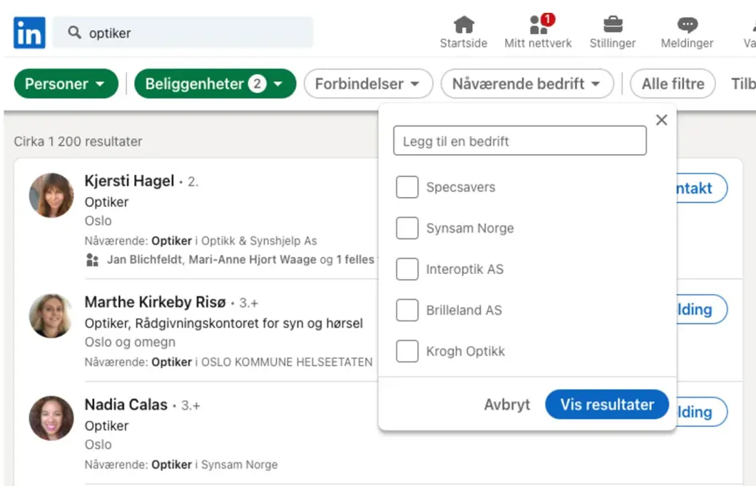 Illustrasjon som viser div innstillinger på LinkedIn.